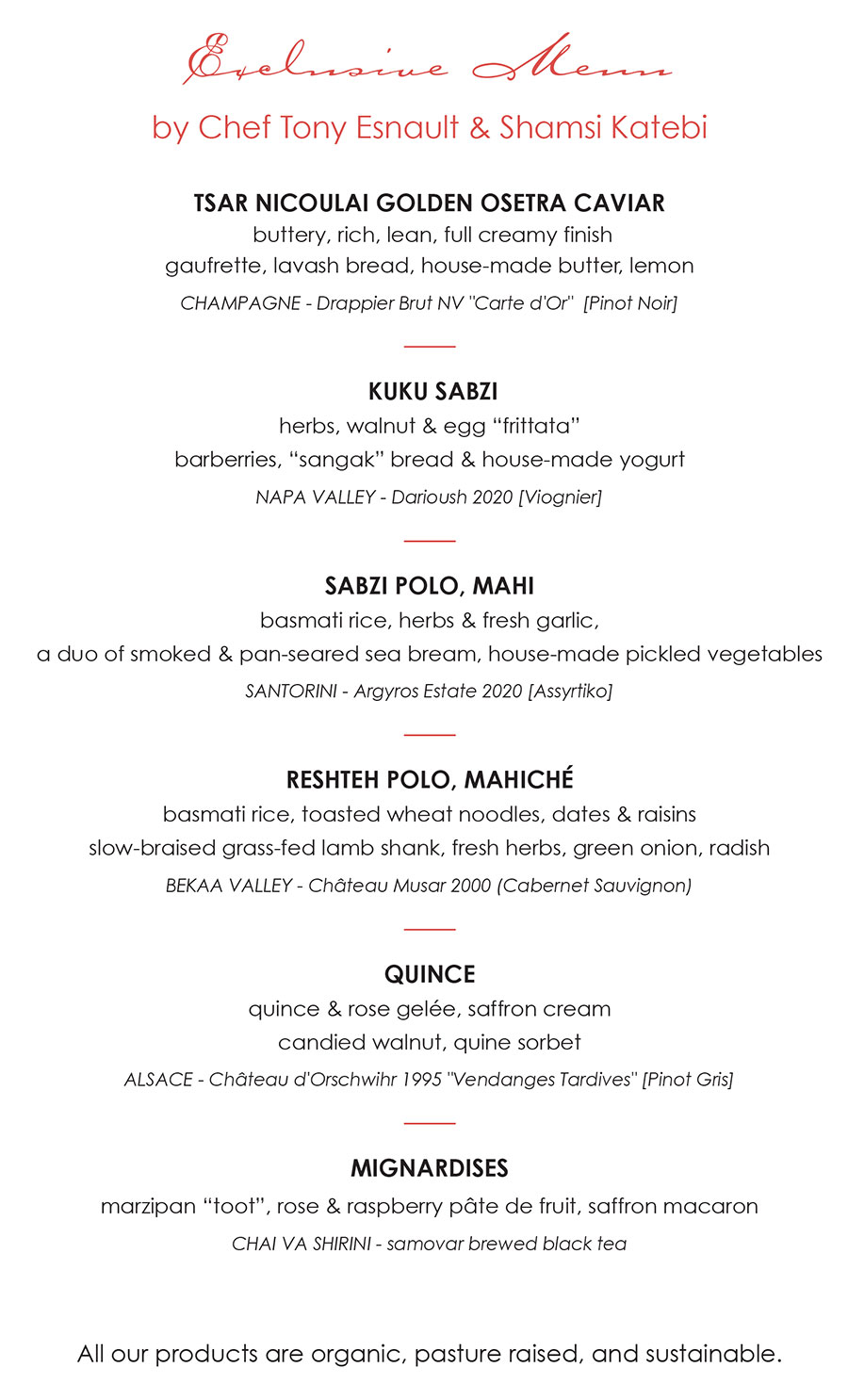 Knife Pleat Menu