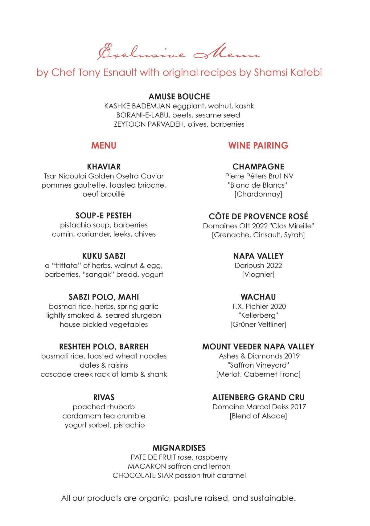 Knife Pleat Menu